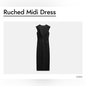 Zara Black Ruched Midi Dress - Size L - NWT